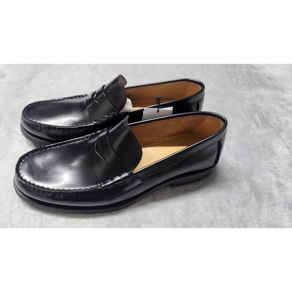 NWT Mango Men's Size 10.5 Black 100% Leather Aged Leather Loafers Shoes - Picture 2 of 8
